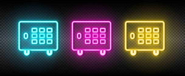 deposit, money, strongbox neon vector icon. Illustration neon blue, yellow, red icon set. - Vector, Image