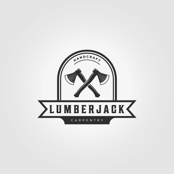 Emblema minimalista Ax Lumberjack logo vettoriale Vintage Illustrazione Design - Vettoriali, immagini