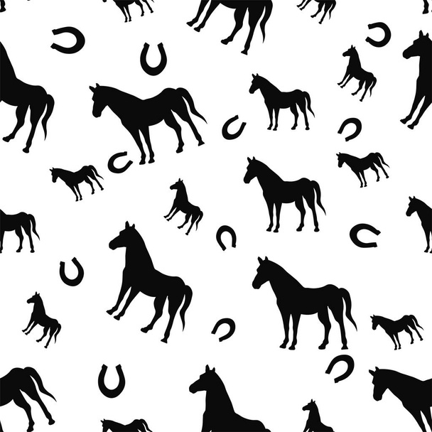 stylized pattern banner with horses, vector illustration - Διάνυσμα, εικόνα