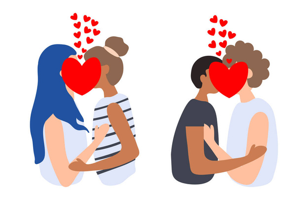 stylized banner with couples kissing, vector illustration - Vector, Image