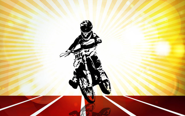 Sfondo sportivo con uomo attivo in sella motobike pronto per banner internet, banner social media, intestazioni di siti web, illustrazione vettoriale  - Vettoriali, immagini