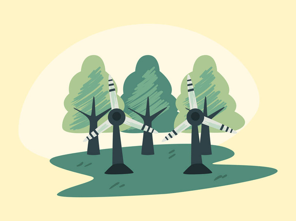Moinhos de vento e árvores - Vetor, Imagem