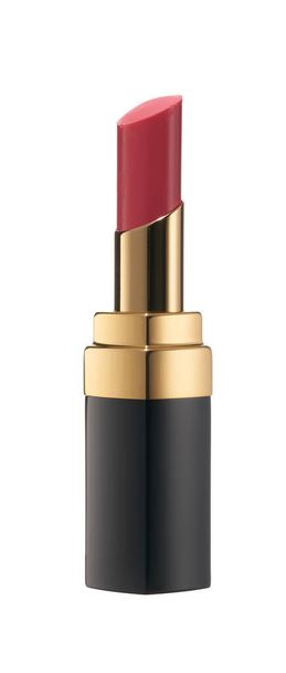 Lipstick in black and gold case in trendy shade of the season isolated on white background. - Фото, зображення