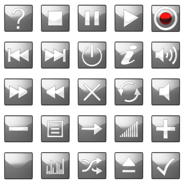 Square grey Control panel icons set isolated on black - Foto, afbeelding