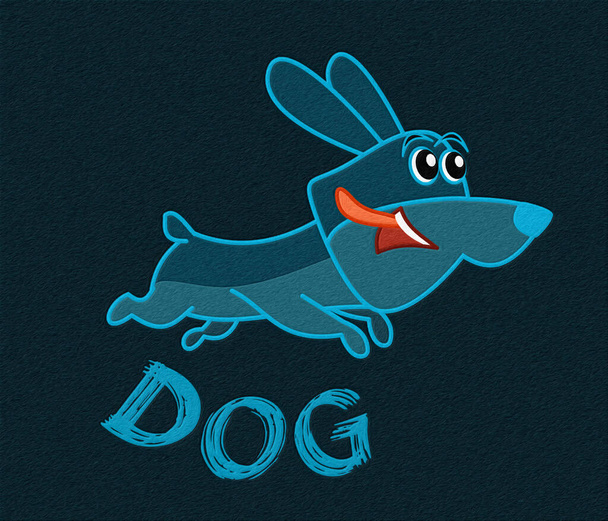Симпатичная собачка с большими бегущими ушами и синим текстом - иллюстрация - Фото, изображение