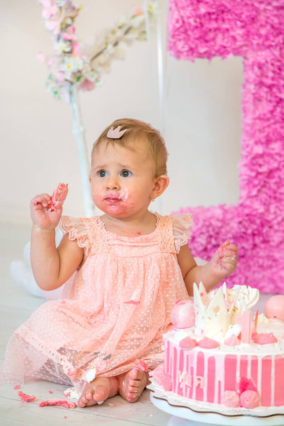 The first year of the baby is a cake. Selective focus. Child. - Photo, Image