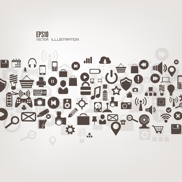 Flat abstract background with web icons. Interface symbols. Cloud computing. Mobile devices. - Vector, Image