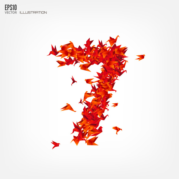 Number 7. Numbers with origami paper bird on abstract background - Vector, Image