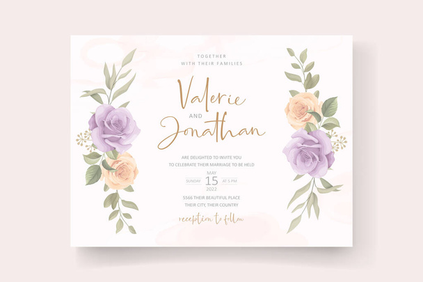 Soft floral and leaves wedding invitation card design - Vector, Image