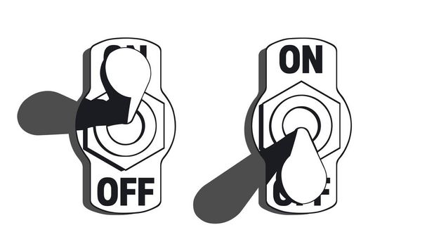Set of toggle switches turned on and turned off. High contrast black and white vector illustration with shadow isolated on white background - Διάνυσμα, εικόνα