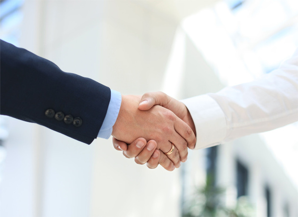 Closeup of a business hand shake between two colleagues - Photo, Image