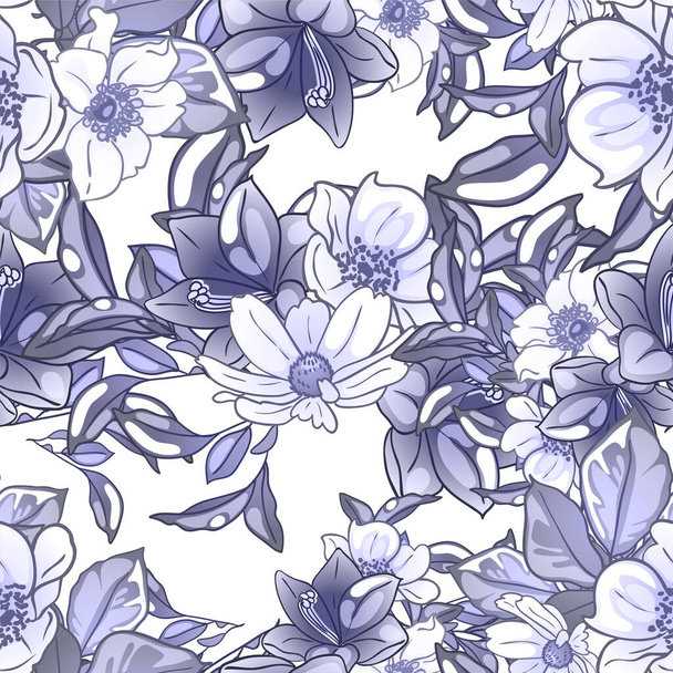 elegant pattern with blue colored floral elements - Vector, Imagen