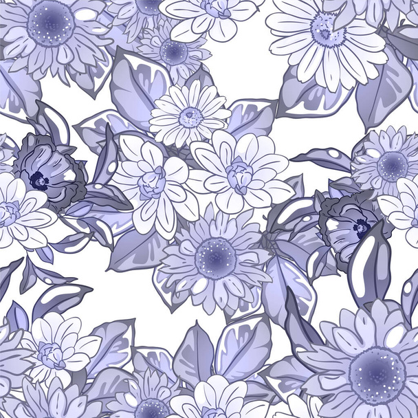 elegant pattern with blue colored floral elements - Vector, imagen