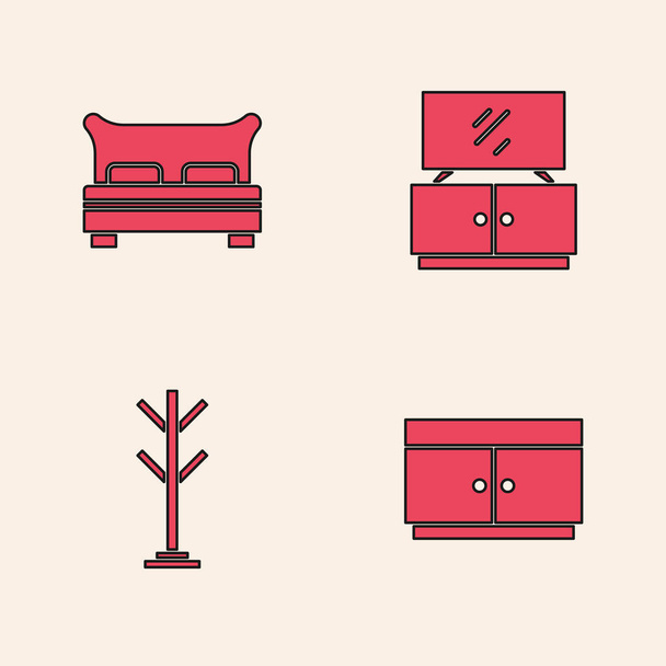 Conjunto de cajones, cama grande, soporte de mesa de TV y el icono de la capa. Vector - Vector, Imagen