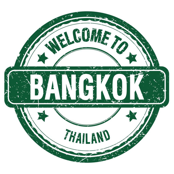 BIENVENIDO A BANGKOK - TAILANDIA, palabras escritas en verde gruñón sello - Foto, Imagen