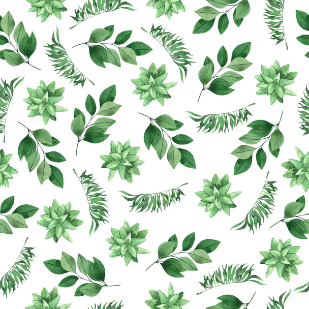 seamless pattern with tropical leaves. hand drawn floral texture - Фото, изображение