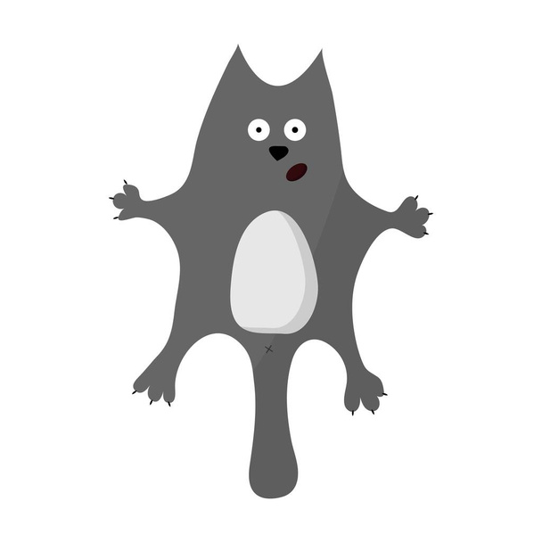 Illustration of a surprised gray cat. The cat lies on its back and is curled up by its paws. Cute gray fat cat. Flat style. The cat ate too much - Vektor, obrázek