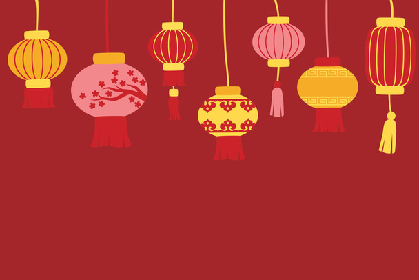 Chinese new year background with and lanterns - Vector, Image