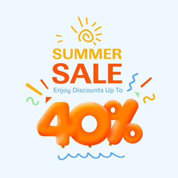 Bannière spéciale de vente d'été avec remise de 40 pour cent sous forme de ballons 3d, publicité promotionnelle de shopping saisonnier, conception vectorielle      - Vecteur, image