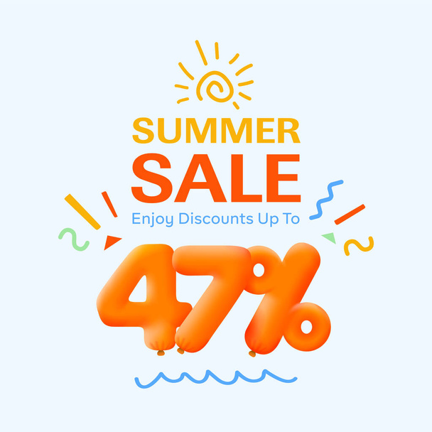 Erityinen kesän myynti banneri alennus 47 prosenttia muodossa 3d ilmapalloja, kausiluonteinen ostoksia promo mainos, vektori suunnittelu      - Vektori, kuva