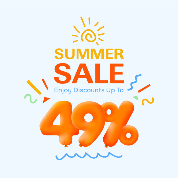 Banner especial de venta de verano con descuento 49 por ciento en forma de globos 3d, publicidad promocional de compras de temporada, diseño de vectores      - Vector, imagen