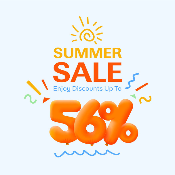 Banner especial de venta de verano con descuento 56 por ciento en forma de globos 3d, publicidad promocional de compras de temporada, diseño de vectores      - Vector, imagen