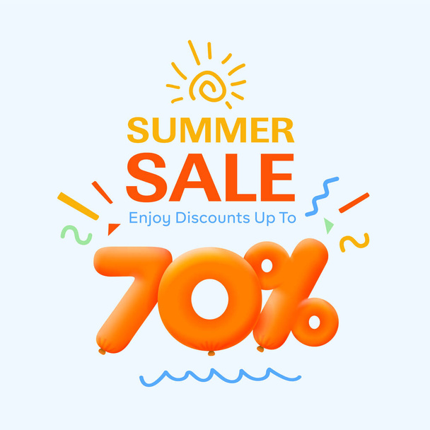 Bannière spéciale de vente d'été avec remise de 70 pour cent sous forme de ballons 3D, publicité promotionnelle de shopping saisonnier, conception vectorielle      - Vecteur, image