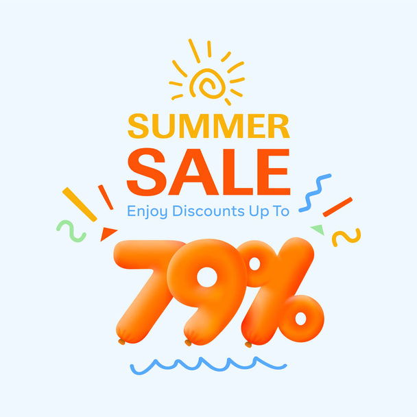 Banner especial de venta de verano con descuento 79 por ciento en forma de globos 3d, publicidad promocional de compras de temporada, diseño de vectores      - Vector, imagen
