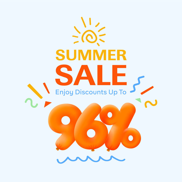 Banner especial de venta de verano con descuento 96 por ciento en forma de globos 3d, publicidad promocional de compras de temporada, diseño de vectores      - Vector, imagen