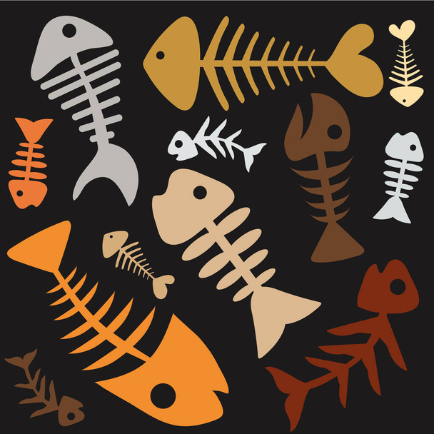 The skeleton of a fish. Archeology. Delicious food. The outline of the skeleton. Underwater world. Excavations. Blanks for creativity. Bad ecology. The death of animals. - Вектор,изображение