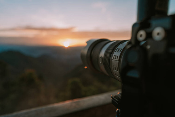Telephoto lens shooting Landscape of beautiful sunset in mountains in Chiang Mai Thailand - Foto, Imagen