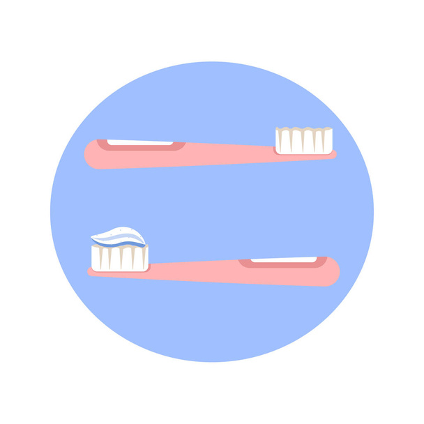Toothbrush with toothpaste icon on the blue background for poster, print, cards, denture icon. Flat vector illustration. - Vector, Image