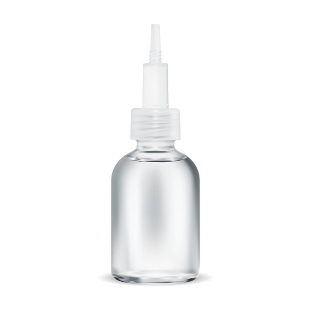 Skin serum acid bottle. Beauty collagen face care essence. Hyaluronic acid container with droplet. Coenzyme q10 treatment solution bottle design. Natural cosmetic extract - Vector, Image