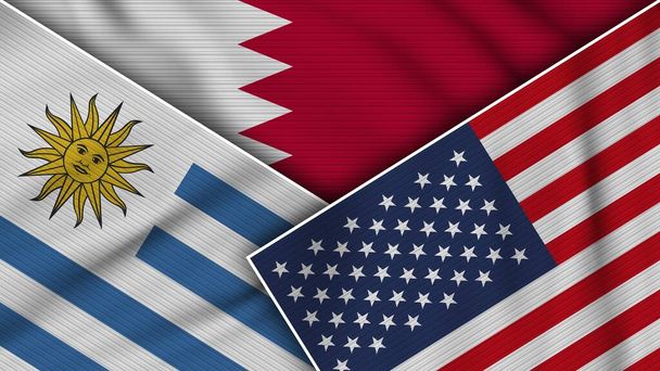 Bahrajn Stany Zjednoczone Ameryki Urugwaj Flagi Razem Tkanina Tekstura Efekt Ilustracja - Zdjęcie, obraz