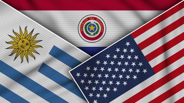 Paraguay États-Unis d'Amérique Uruguay Drapeaux Ensemble Texture Effet Illustration - Photo, image