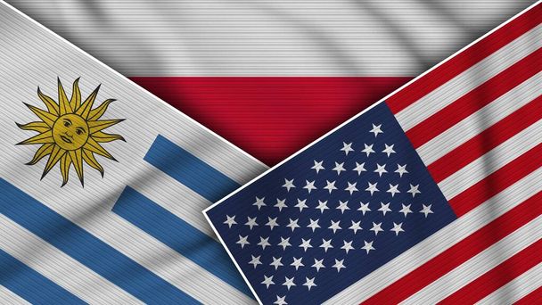 Polska Stany Zjednoczone Ameryki Urugwaj Flagi Razem Fabric Texture Effect Illustration - Zdjęcie, obraz