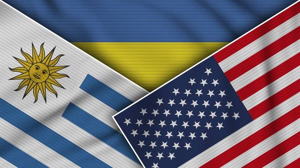 Ukraina Stany Zjednoczone Ameryki Urugwaj Flagi Razem Tworzywo Tekstura Efekt Ilustracja - Zdjęcie, obraz