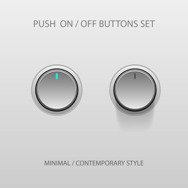 On and Off push Switch Buttons, contemporary Devices User Interface Mockup or Template - White and Grey on White Background - Vector Gradient Graphic Design - Vector, Image
