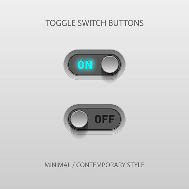 On and Off Toggle Switch Buttons with Lettering contemporary Devices User Interface Mockup or Template - White and Grey on White Background - Vector Gradient Graphic Design - ベクター画像