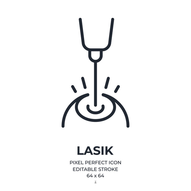 Lasik laser eye surgery editable stroke outline icon isolated on white background flat vector illustration. Pixel perfeito. 64 x 64. - Vetor, Imagem