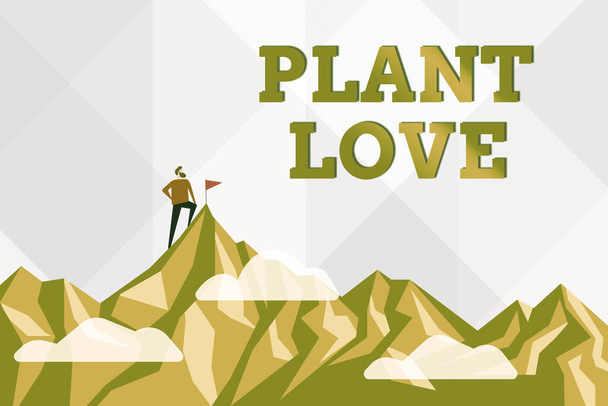 Teksti osoittaa inspiraatiota Plant Love. Käsitteellinen kuva symboli emotionaalista rakkautta, hoitoa ja tukea osoitti muille Abstrakti Tavoitteen saavuttaminen ja saavuttaminen, Tulos Kova työ Käsitteet - Valokuva, kuva