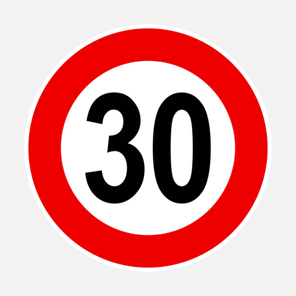 30 quilômetros ou milhas por hora limite de velocidade máxima sinal vermelho - Trinta limite de velocidade sinal de tráfego ilustração vetorial editável - Vetor, Imagem