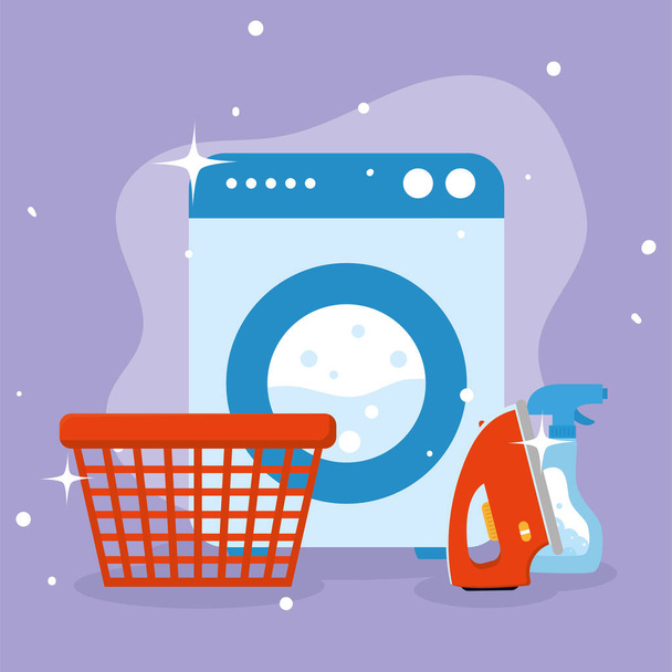 Praní prádla koš žehlička a pračka - Vektor, obrázek