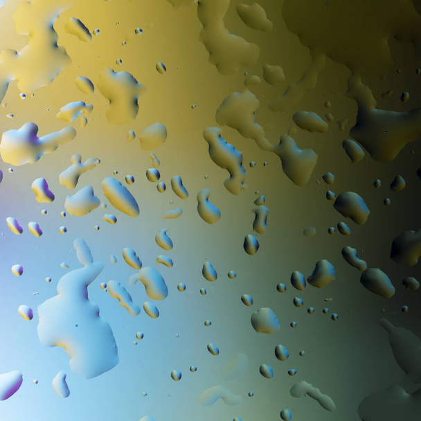 Abstract image of water droplets on glass surface reflecting with multicolored background. - Foto, Imagen