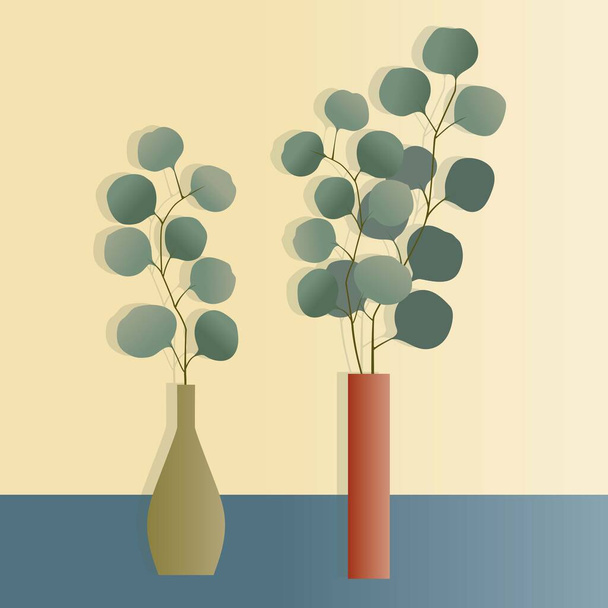 plantas de eucalipto en jarrones ilustraciones vectoriales - Vector, imagen