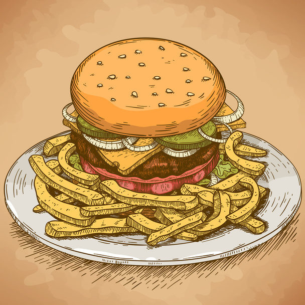 hamburger oyma çizimi - Vektör, Görsel