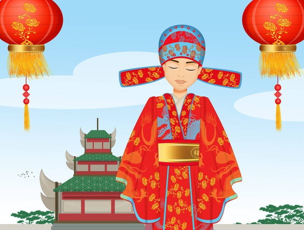 illustration of traditional Chinese ceremony dress - Фото, изображение