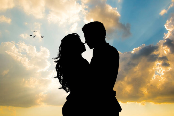 illustration of couple kissing silhouette - Photo, image