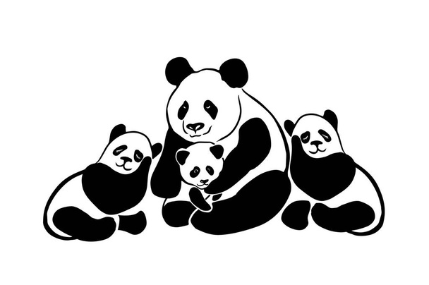 Panda ailesi. Anne ve bebek panda. Vektör illüstrasyonu - Vektör, Görsel