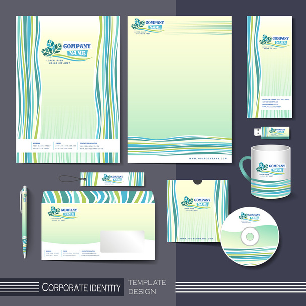 corporate identity template with green and blue elements. - Vektör, Görsel
